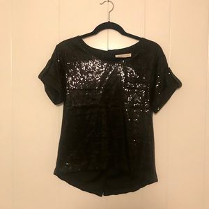 Black sequin short sleeve BCBG blouse